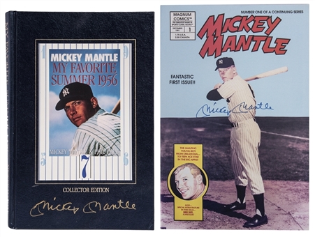 Lot of (2) Mickey Mantle Signed Publications with First Edition Mickey Mantle Comic (Beckett)
